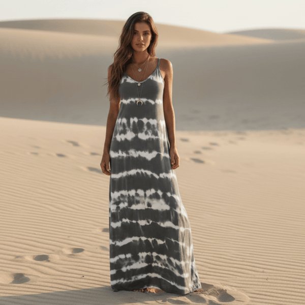 Boho Beach Hut Dresses, Maxi Dress Dark Gray / S Sleeveless Casual Loose Maxi Dress