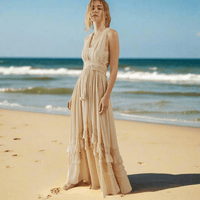 Boho Beach Hut Dresses, Maxi Dress, Long Dress, Summer Dress, Church Dress, Long Dress, Beach Dress, Beach Dress, Boho Dress Boho Summer Beach Maxi Dress Beige / S