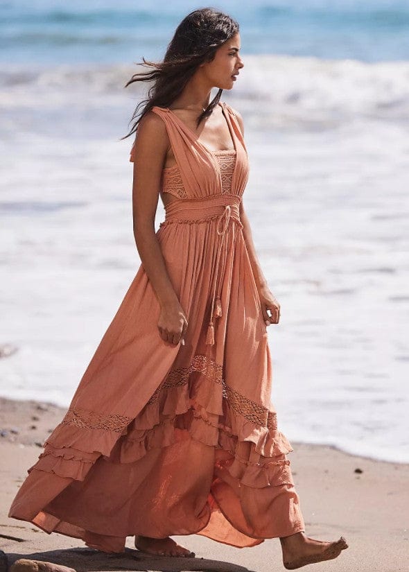 Boho Beach Hut Dresses, Maxi Dress, Long Dress, Summer Dress, Church Dress, Long Dress, Beach Dress, Beach Dress, Boho Dress Boho Summer Beach Maxi Dress Coral / S