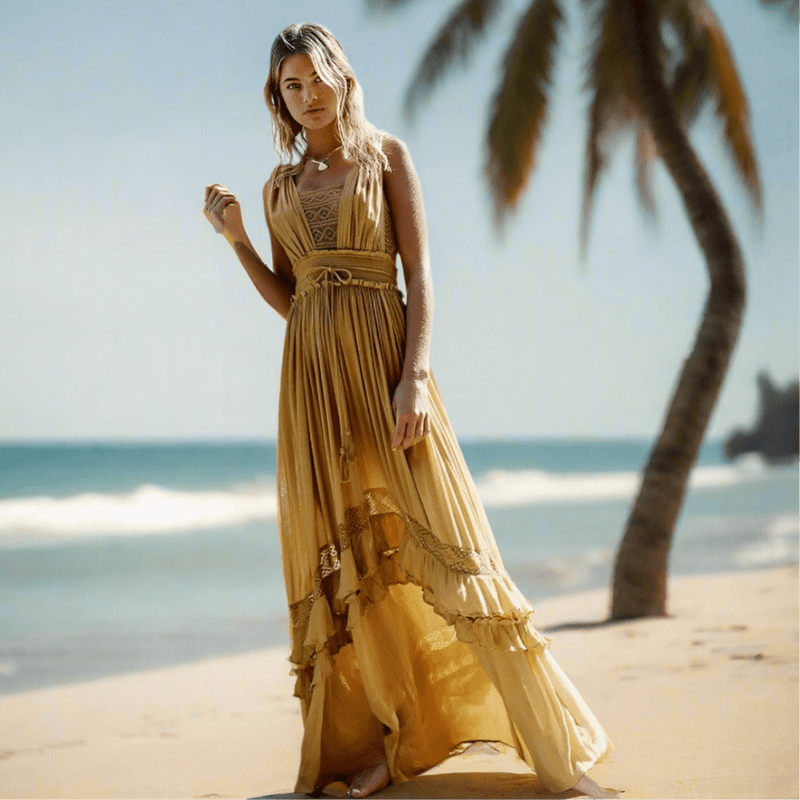 Boho Beach Hut Dresses, Maxi Dress, Long Dress, Summer Dress, Church Dress, Long Dress, Beach Dress, Beach Dress, Boho Dress Boho Summer Beach Maxi Dress Yellow / S