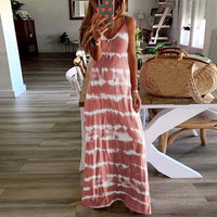 Boho Beach Hut Dresses, Maxi Dress Pink / S Sleeveless Casual Loose Maxi Dress