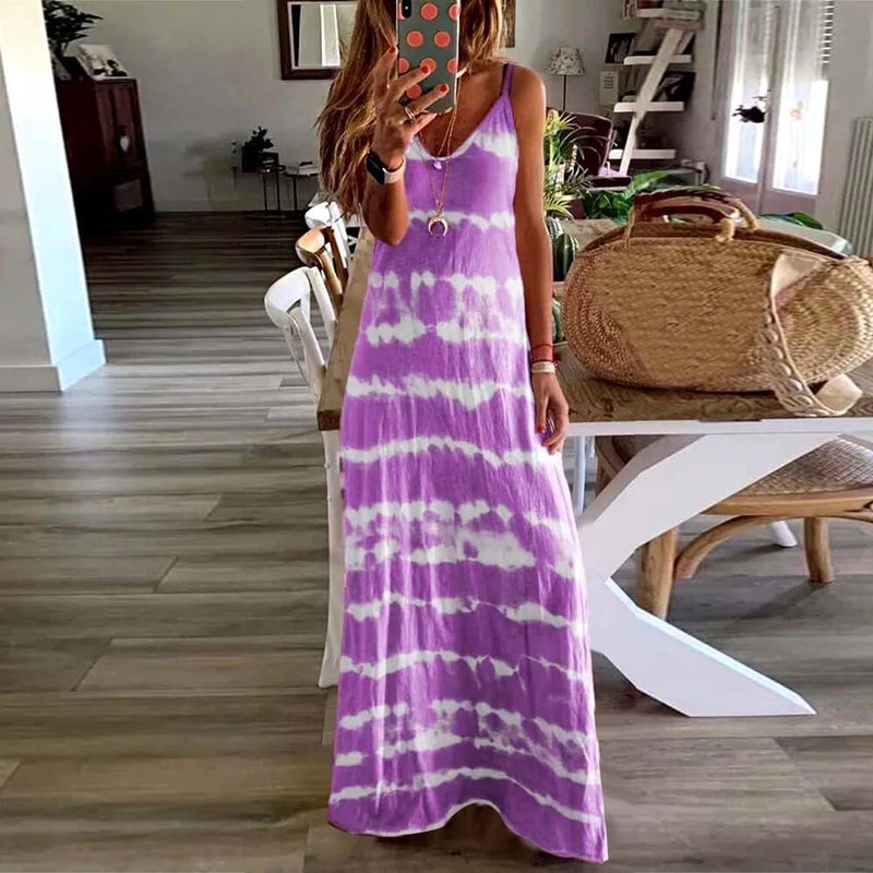 Boho Beach Hut Dresses, Maxi Dress Purple / S Sleeveless Casual Loose Maxi Dress