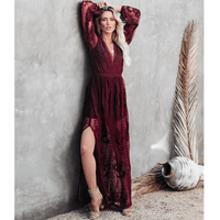 Boho Beach Hut Dresses, Maxi Dress, Red Maxi Dress Boho Red Lace Maxi Dress