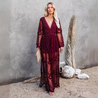 Boho Beach Hut Dresses, Maxi Dress, Red Maxi Dress Boho Red Lace Maxi Dress Red / S