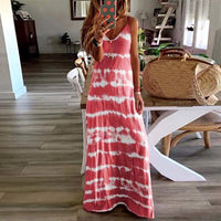 Boho Beach Hut Dresses, Maxi Dress Red / S Sleeveless Casual Loose Maxi Dress