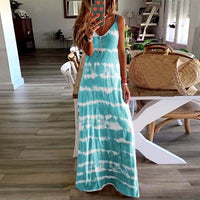 Boho Beach Hut Dresses, Maxi Dress Sky Blue / S Sleeveless Casual Loose Maxi Dress