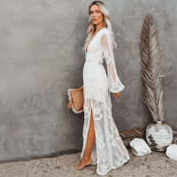 Boho Beach Hut Dresses, Maxi Dress, White Beach Dress White Boho Lace Maxi Dress