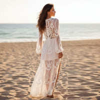 Boho Beach Hut Dresses, Maxi Dress, White Beach Dress White Boho Lace Maxi Dress