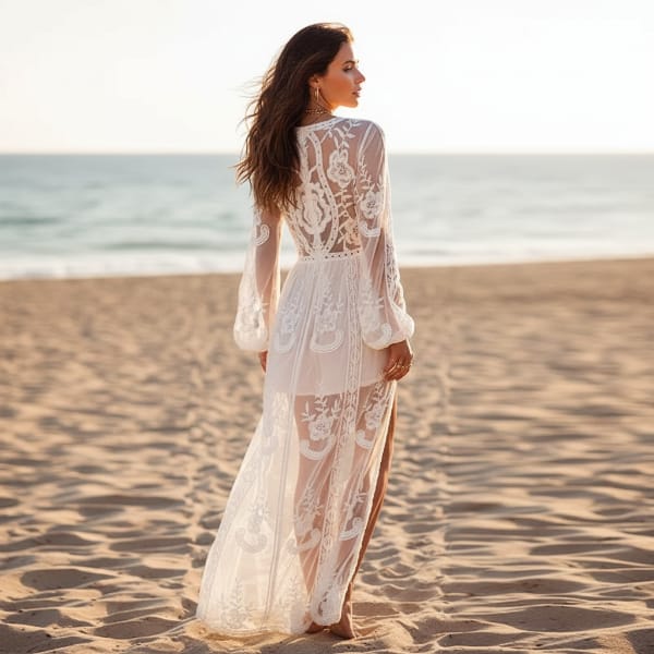 Boho Beach Hut Dresses, Maxi Dress, White Beach Dress White Boho Lace Maxi Dress