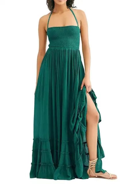  High Neck Halter Maxi Dress Women Summer Casual Bohemian Beach  Holiday Party Long Dresses Green M : Clothing, Shoes & Jewelry