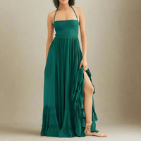 Boho Beach Hut Dresses, Maxi Dresses, Summer Dresses, Beach Dresses Hippie Backless Halter Dress Green / S