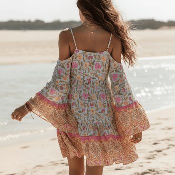 Boho Beach Hut Dresses, Mini Dress Bohemian Summer Dress