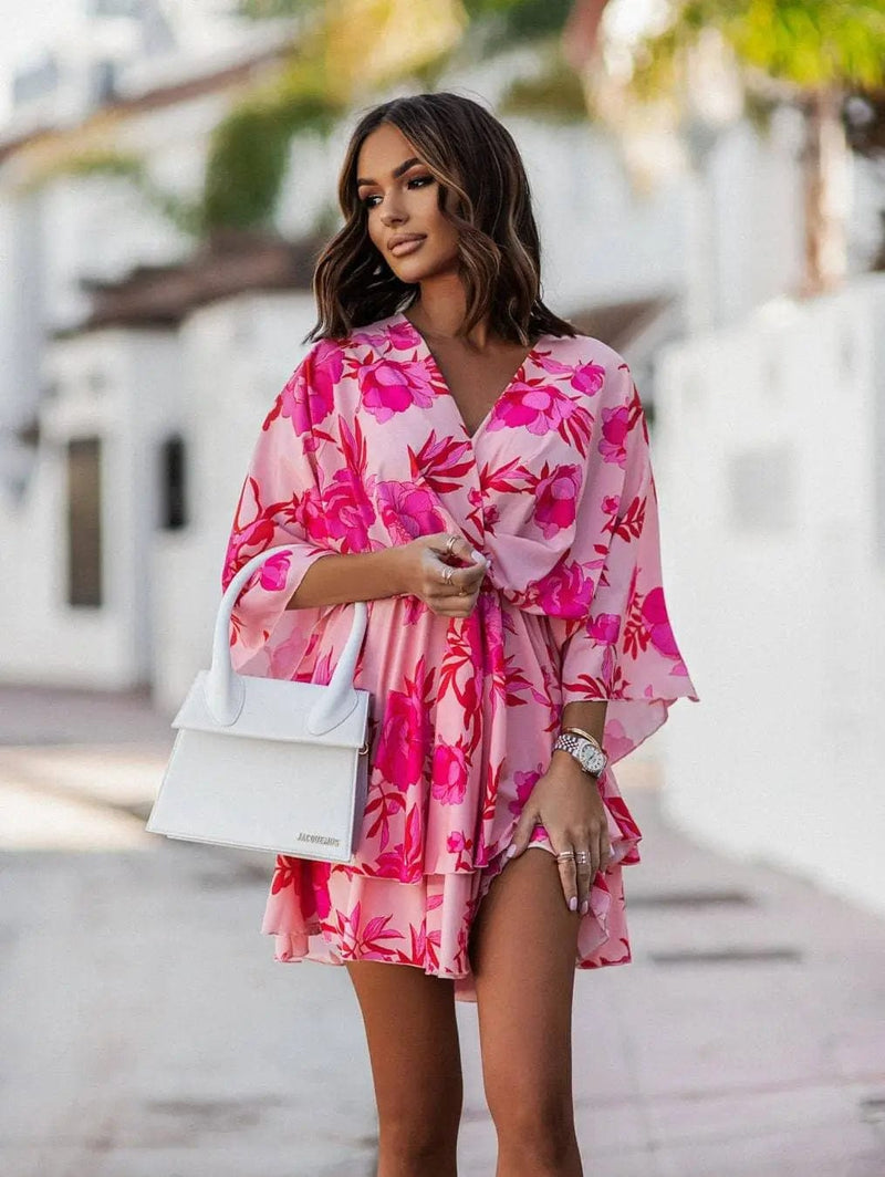 Pink Floral Mini Dress Boho Beach Hut