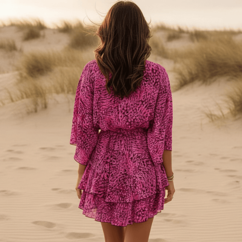 purple floral mini dress Boho Purple Floral Mini Dress – V‐Neck, Short Sleeve Summer Dress Women's Boho Fashion in Purple | 3XL