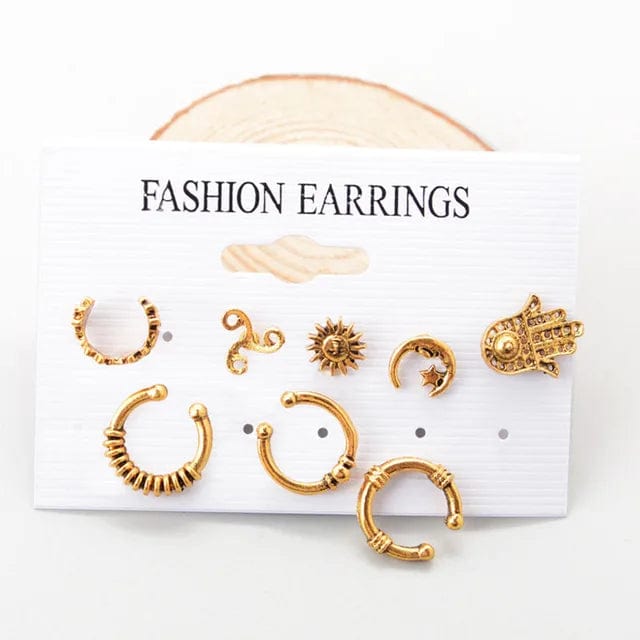 Boho Beach Hut Earrings, Clip Stud Earrings Gold / One Size Bohemian Ear Clip Stud Earrings