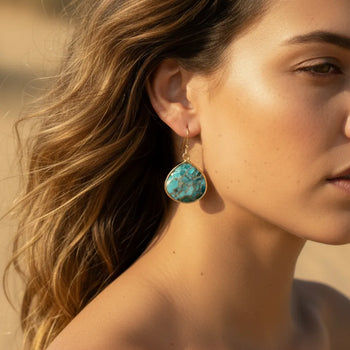Boho Beach Hut Earrings, Drop Earrings Bohemian Turquoise Dangle Earrings Gold / One Size