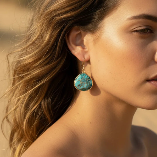 Boho Beach Hut Earrings, Drop Earrings Bohemian Turquoise Dangle Earrings Gold / One Size