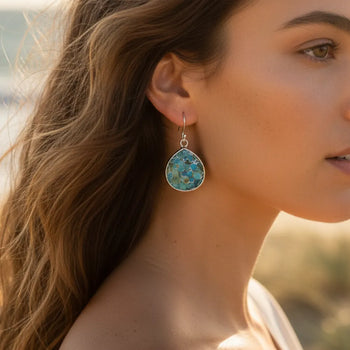 Boho Beach Hut Earrings, Drop Earrings Bohemian Turquoise Dangle Earrings Silver / One Size