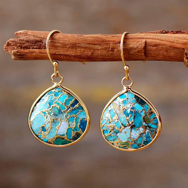 Boho Beach Hut Earrings, Drop Earrings Gold / One Size Bohemian Turquoise Dangle Earrings