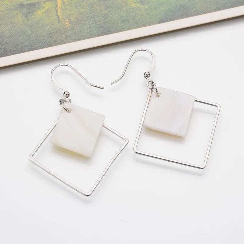 Boho Beach Hut Earrings, Drop Earrings, Silver Earrings Boho Square Drop Earrings Silver / One Size