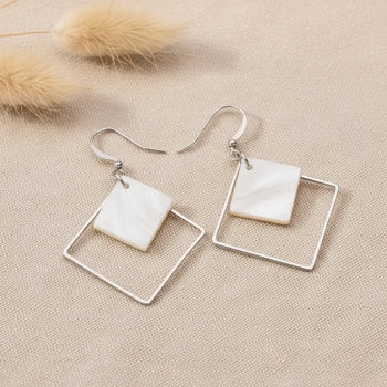 Boho Beach Hut Earrings, Drop Earrings, Silver Earrings Boho Square Drop Earrings Silver / One Size