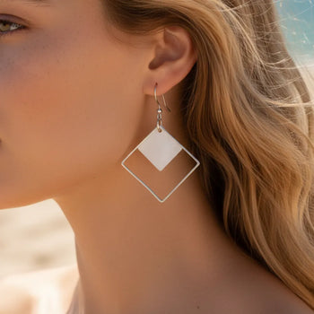 Boho Beach Hut Earrings, Drop Earrings, Silver Earrings Boho Square Drop Earrings Silver / One Size