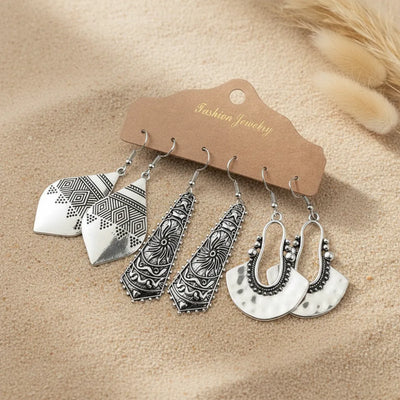 Boho Beach Hut Earrings, Drop Earrings, Silver Earrings, Earring Set Silver Vintage Drop Earring Set Silver / One Size