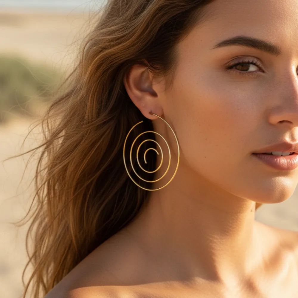 Boho Beach Hut Earrings, Drop Earrings, Silver Earrings, Gold Earrings Spiral Hoop Earrings Gold / One Size