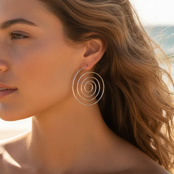 Boho Beach Hut Earrings, Drop Earrings, Silver Earrings, Gold Earrings Spiral Hoop Earrings Silver / One Size