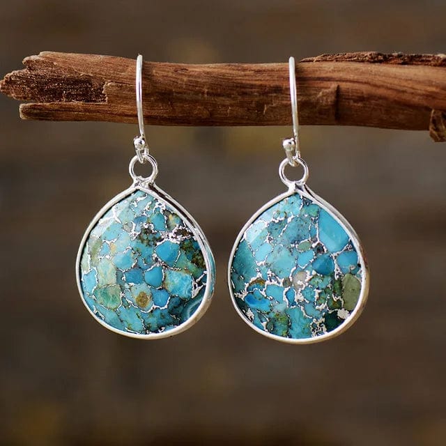 Boho Beach Hut Earrings, Drop Earrings Silver / One Size Bohemian Turquoise Dangle Earrings