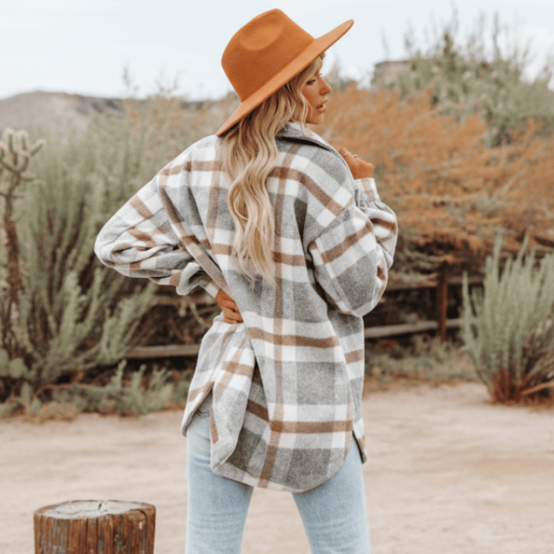 Boho Beach Hut Flannel Plaid Coat, Jacket, Plaid Jacket Bohemian Plaid Flannel Coat