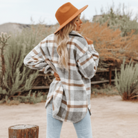 Boho Beach Hut Flannel Plaid Coat, Jacket, Plaid Jacket Bohemian Plaid Flannel Coat