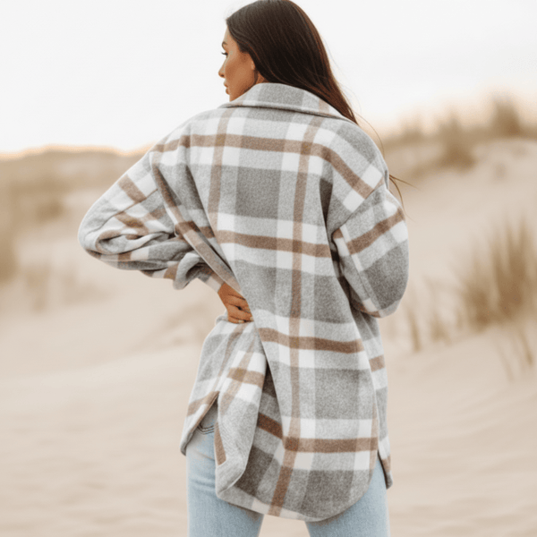 Boho Beach Hut Flannel Plaid Coat, Jacket, Plaid Jacket Bohemian Plaid Flannel Coat