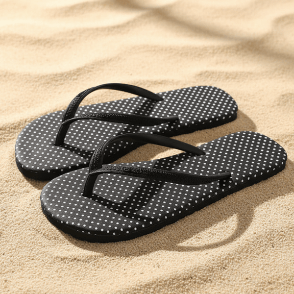 Boho Beach Hut Flip Flops, Sandals Beach Flip Flops Black Dots / 6.5