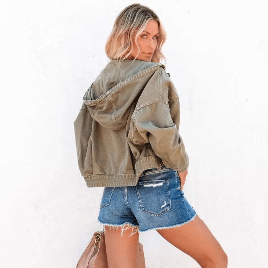 Boho Beach Hut Jackets, Coats Boho Cropped Hooded Denim Jacket