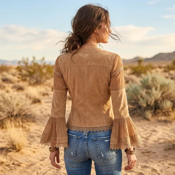 Boho Beach Hut Jackets, Coats Boho Vintage Lace Trim Cropped Western Jacket