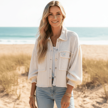 Boho Beach Hut Jackets, Coats Distressed Frayed Boho Jacket Beige / S