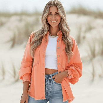 Boho Beach Hut Jackets, Denim Jackets Colorful Boho Denim Jacket Orange / S