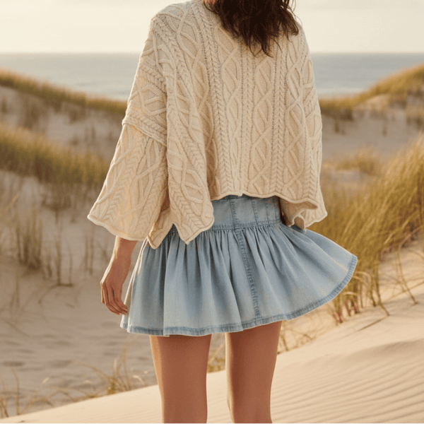 Boho Beach Hut Jean Skirt, Mini Skirt, Denim Mini Skirt Retro Pleated Denim Mini Skirt