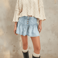 Boho Beach Hut Jean Skirt, Mini Skirt, Denim Mini Skirt Retro Pleated Denim Mini Skirt Light Blue / S