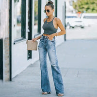 Boho Beach Hut Jeans, Pants, Denim Jeans, Boyfriend Jeans, Distressed Jeans Wide Leg Ripped Jeans