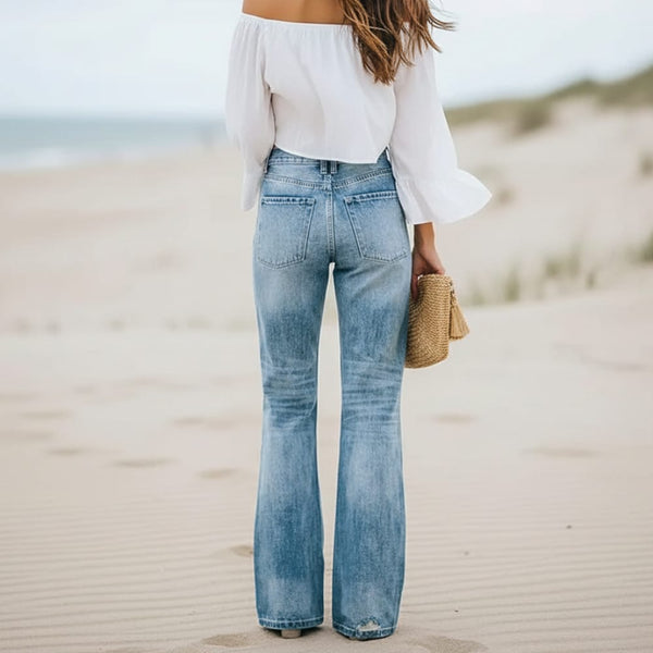 Boho Beach Hut Jeans, Pants, Denim Jeans, Boyfriend Jeans, Distressed Jeans Wide Leg Ripped Jeans