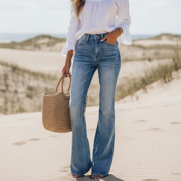 Boho Beach Hut Jeans, Pants, Denim Jeans, Boyfriend Jeans, Flare Leg Jeans High Waist Flare Leg Denim Jeans