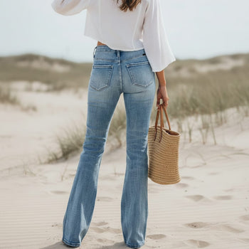 Boho Beach Hut Jeans, Pants, Denim Jeans, Boyfriend Jeans, Flare Leg Jeans High Waist Flare Leg Denim Jeans