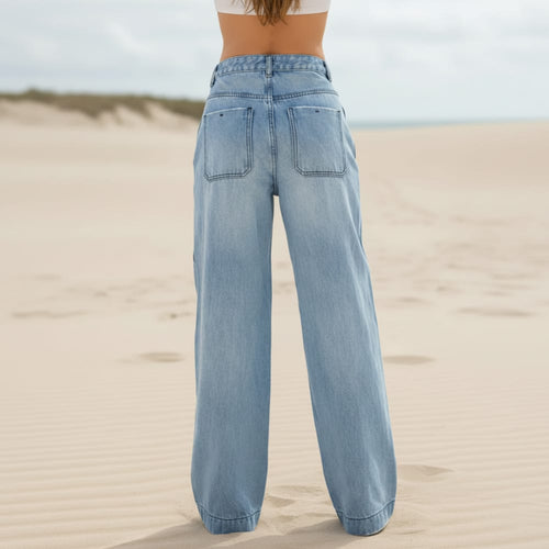 Boho Beach Hut Jeans, Pants, Denim Jeans High Waist Wide Leg Loose Denim Jeans