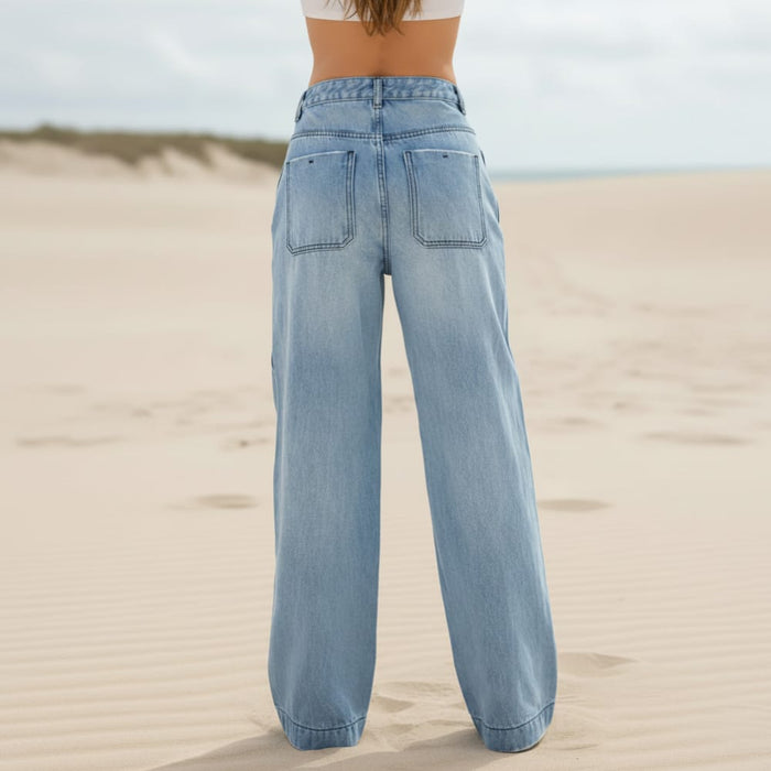 Boho Beach Hut Jeans, Pants, Denim Jeans High Waist Wide Leg Loose Denim Jeans