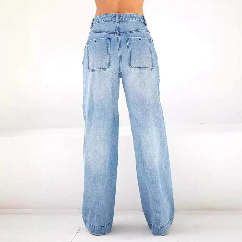 Boho Beach Hut Jeans, Pants, Denim Jeans High Waist Wide Leg Loose Denim Jeans