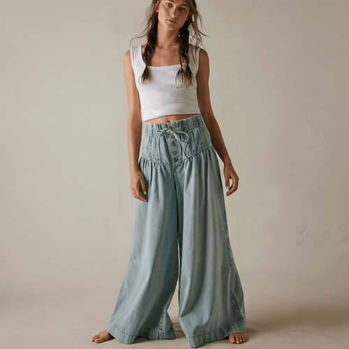 Boho Beach Hut Jeans, Pants, Denim Jeans, Palozzo Jeans Boho Full Length Palazzo Jeans Light Blue / S