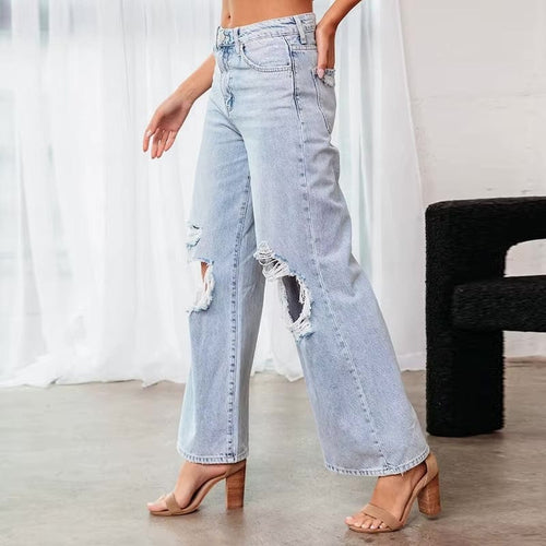 Boho Beach Hut Jeans, Pants, Denim Jeans, Washed Bleached Jeans, Flare Leg Jeans Boho High Waist Ripped Wide Leg Jeans