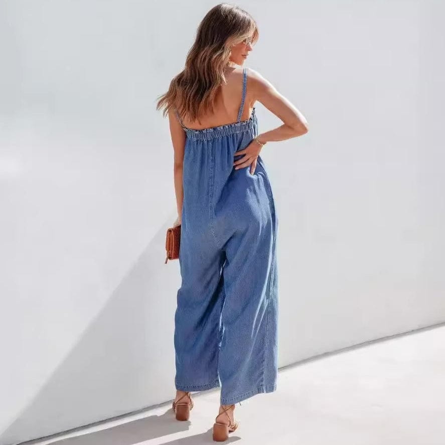 Boho Beach Hut Jumpsuit, Denim Jumpsuit, Rompers Boho Oversized Wide Leg Denim Jumpsuit